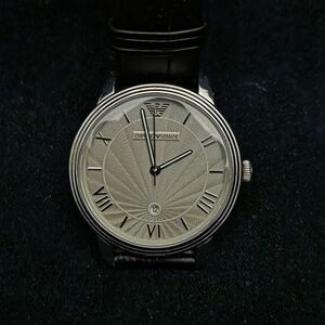 Emporio Armani Men's Silver Dial Black Leather Strap Watch